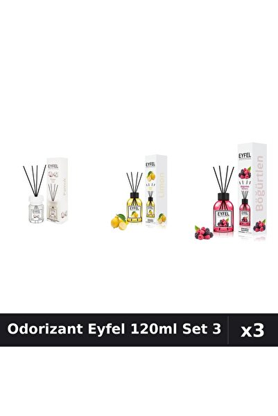Eyfel Set 3 Odorizant Camera Betisoare 120ml - Bumbac, Lămâie, Fructe Pădure