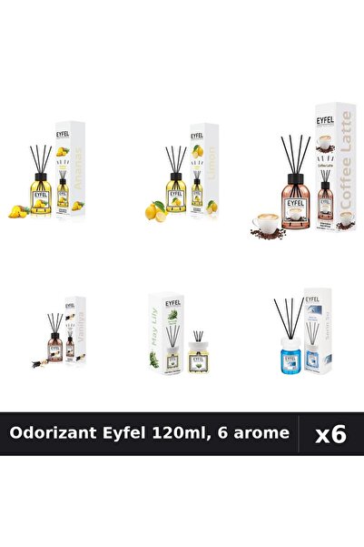 Eyfel Set 6 Odorizante Camera Betisoare 120ml - 6 Arome Asortate, Parfum Intens