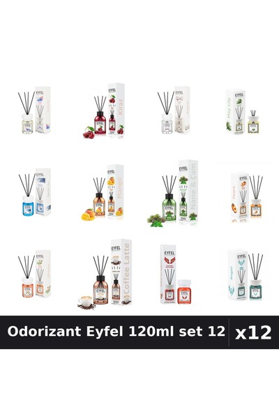 Eyfel Set 12 Odorizant Camera Betisoare 120ml - 12 Arome Asortate, Parfum Intens