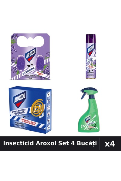 Aroxol Set 4 Spray și Pastile Insecticid - 250ml, 400ml, 2buc, 10buc - Protec...