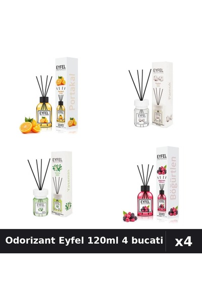 Eyfel Set 4 Odorizant Camera Betisoare 120ml - Portocala, Bumbac, Iasomie, Fr...