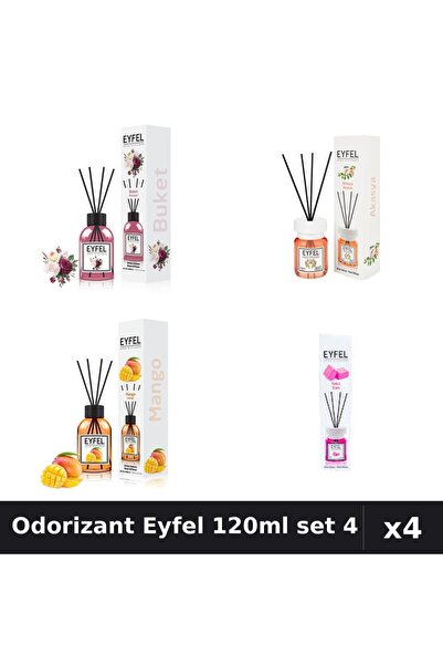 Eyfel Set 4 Odorizant Camera Betișoare 120ml - Bouquet, Acacia, Mango, Bubble...
