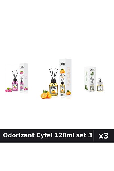 Eyfel Set 3 Odorizant Camera Betisoare 120ml - Trandafir, Portocala, Lacramioare