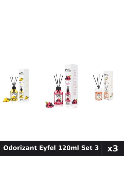 Eyfel Set 3 Odorizant Camera Betisoare 120ml - Ananas, Fructe Pădure, Acacia