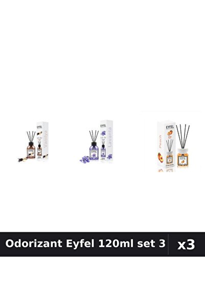 Eyfel Set 3 Odorizant Camera Betisoare 120ml - Vanilie, Lavanda, Piersica