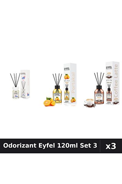 Eyfel Set 3 Odorizant Camera cu Betișoare 120ml - Orhidee, Portocală, Cafea