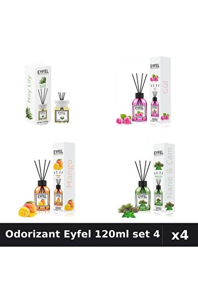Eyfel Set 4 Odorizant Camera Betisoare 120ml - Lacramioare, Trandafir, Mango,...
