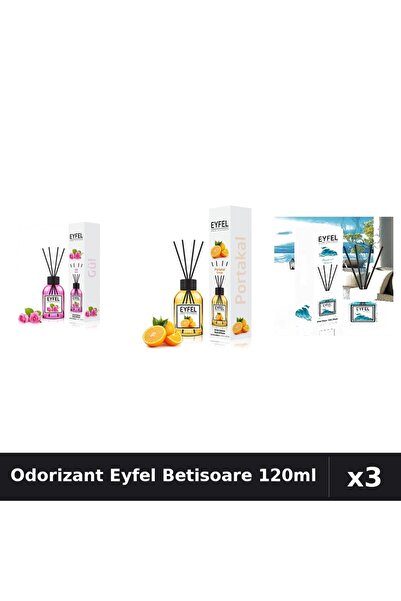Eyfel Set 3 Odorizant Camera Betisoare 120ml - Trandafir, Portocala, Ocean