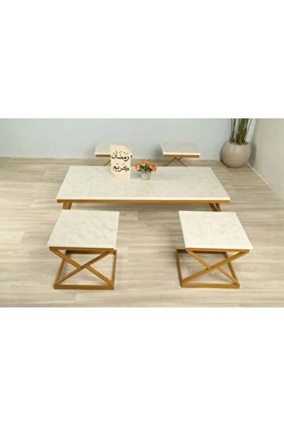 Tables طقم طاولة خدمة 5 قطع سطح رخامي خشب mdf