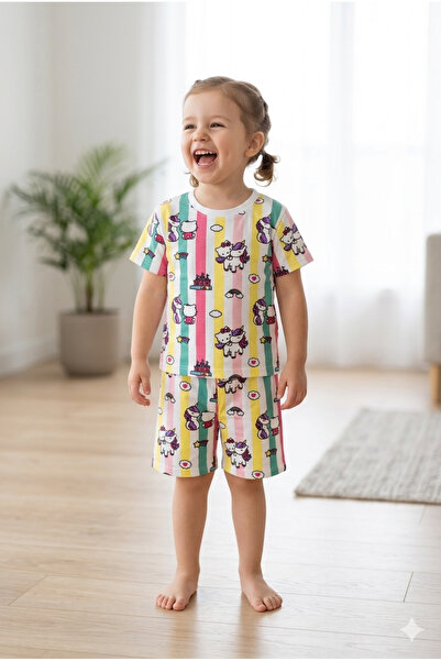 Baby Hello Kitty Desenli Kız Çocuk Süprem Yazlık Şortlu Pijama Takımı - Pamuk...
