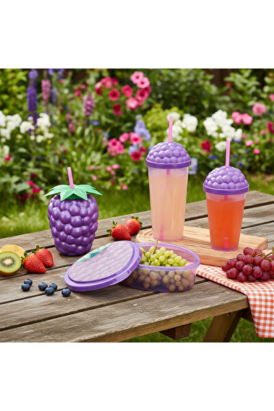 QLUX IDEAS Mega Glass with Straw and Storage Container Set 4 Pieces – 800 ml ...