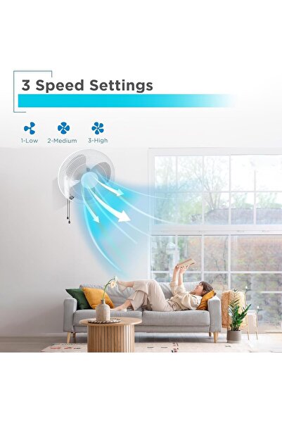 HI-FINE (cc24)Oscillating Wall Mount Fan with Pull Chain and Knob Control, 16...