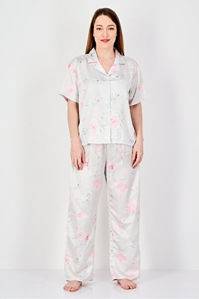 Kathy Ireland Women 2 Pieces Floral Print Short Sleeve Shirt With Pants Sleep...