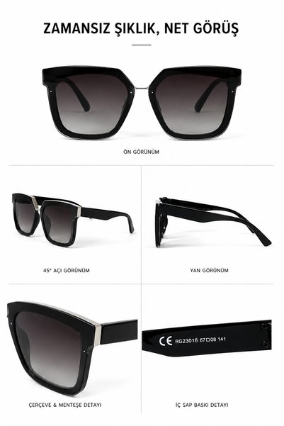 MİLANO KORS Unisex Black Frame Gradient Glass Oversized Sunglasses