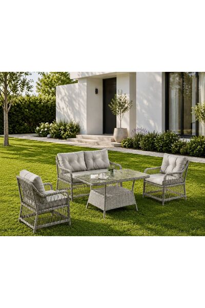 Evdesa Bredam Rattan Bahçe Balkon Takımı 2+1+1 Kahve