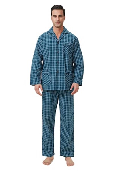 Global Set Pijama Barbti Global, Clasic, Bumbac 100%, Verde Carou, 52-54 EU, ...