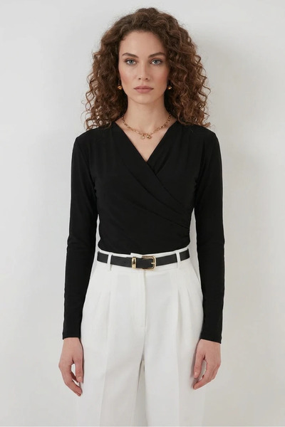 Şeker Portakalım Women's Wrap Collar Black Blouse