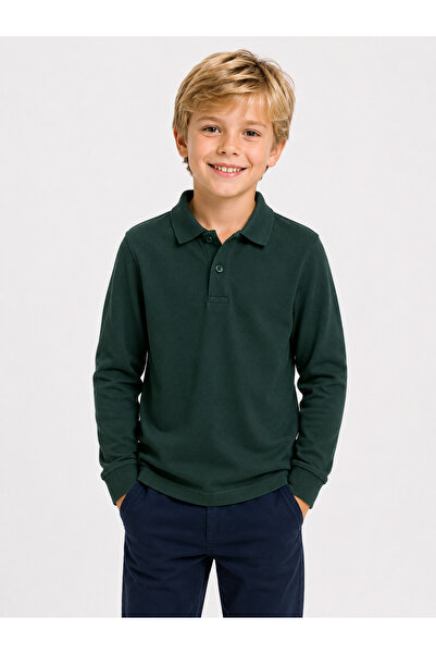 AJN Kids Polo Yaka Basic Uzun Kollu Unisex Çocuk Tişört Okul
