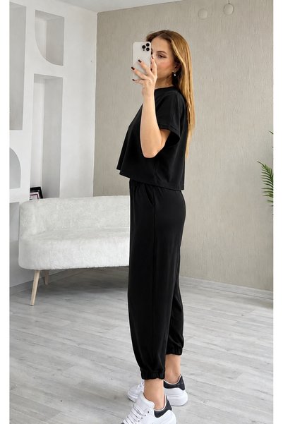 moda paketi Set de două piese modal pentru femei, crop top supradimensionat și pantaloni largi, combinație