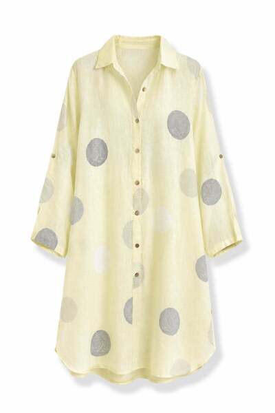 5in1Canpolat Yellow Linen Shirt Dress 39914