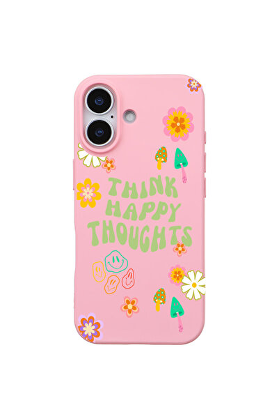 Casen iPhone 17 Pembe Think Happy Renkli Silikon Kılıfı