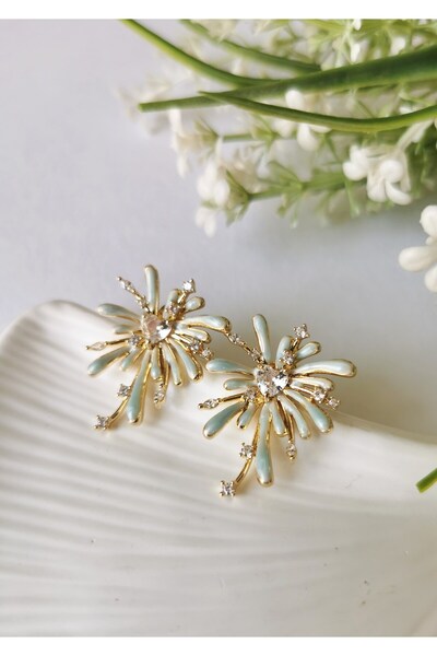 Halley Concept Steel Sparkle Explosion Stone Earrings 2.5 X 3 cm – Blue