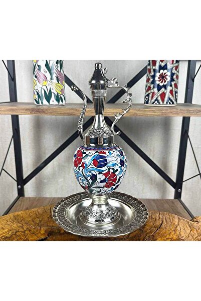 Çini Evi Palace Flowers – Silver Plated Iznik Tile Pitcher Set