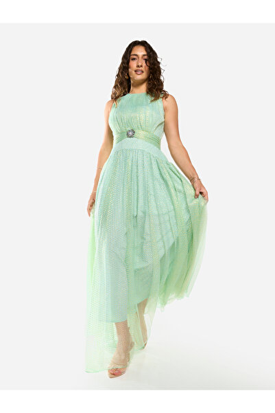 House of Moda By Styli Textured Mesh Overlay Gown Maxi Dress