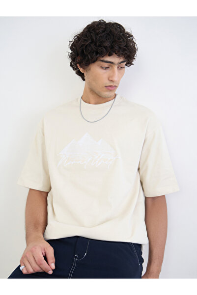 Styli Men Oversized Front Embroidered Cotton T-Shirt