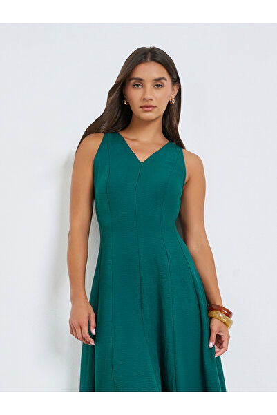 Styli Green Sleeveless A-Line Maxi Dress with Side Pocket