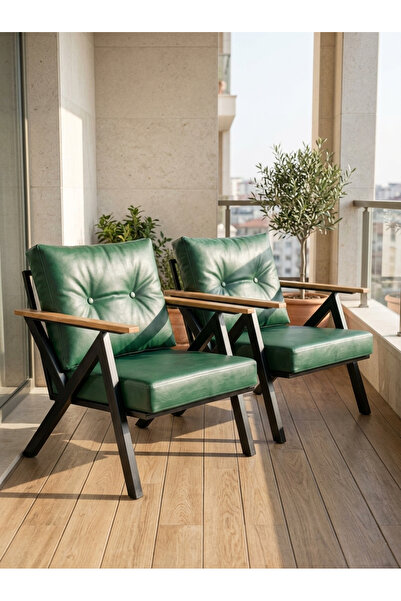 Azra Aksesuar Yeşil Venedik Model 2 Adet Balkon Berjer Takımı Siyah Metal İsk...