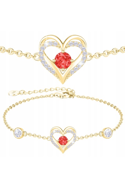 Larezo Brățară din aur cu inimă, cristal roșu de zirconiu cubic și inimă, pla...