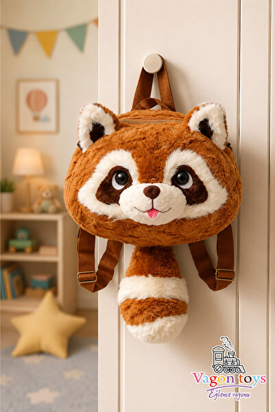 vagontoys Plush Bag Raccoon Backpack Soft Textured Cute Children's Bag
