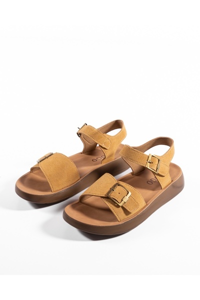 ALOGO Women's Yellow Sandals Leather of Ecological Suede Loiu