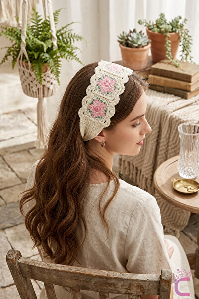 Cinderella Bohemian Pink Floral Half-Style Bandana Hair Band - Summer Hollow-...