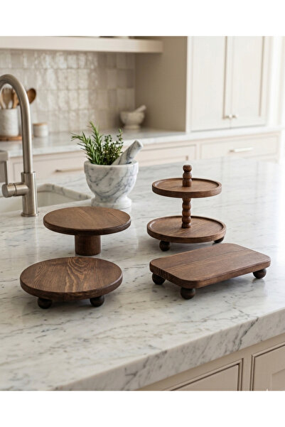 Wood Atölye Ahşap sunum Deluxe set 4 lü ceviz seti mutfak seti