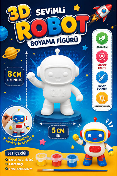 Haydi Dekor 3D Sevimli Robot Boyama Figürü Seti 8 cm – Çocuklar Için Akrilik ...