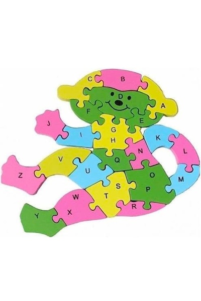 Gazi'nin Oyuncakları Wooden Educational Puzzle -Monkey- 26 Piece Alphabet Puz...