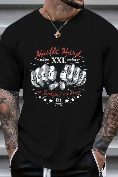 Sarah's Boutique Men's T-shirt – 100% cotton – "Hustle Hard"