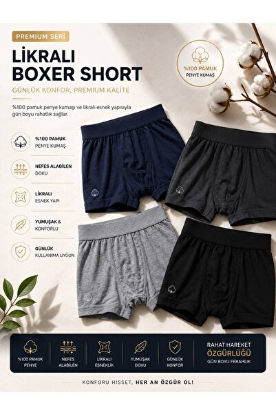 Gizem iç giyim 4'LÜ PAKET PENYE ERKEK BOXER %92 PAMUK VE %8 ELASTAN AVRUPA RA...