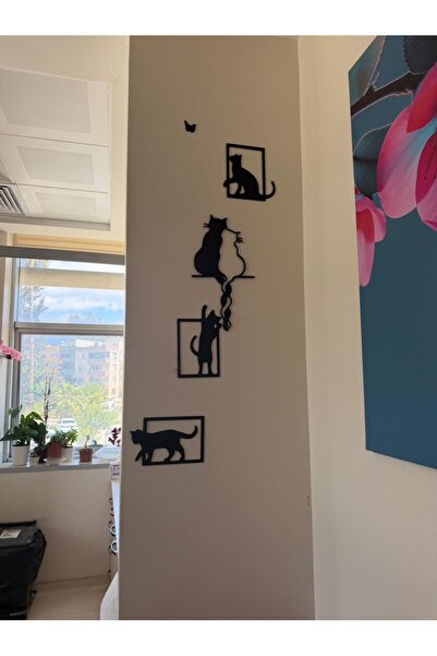 Tasarım Sevimli Kedi Figürlü Duvar Dekoru – 5’li Set