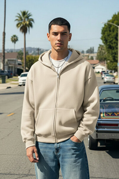Runades 3 Iplık Erkek Fermuarlı Kapşonlu Sweatshirt Hırka