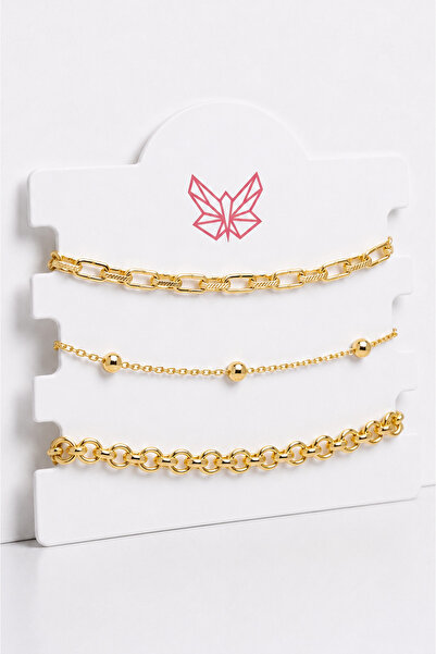 MakeWell Cherry Figured Gold Color 3-Piece Bracelet Set – Combination Bracele...