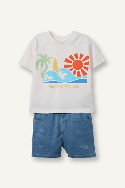 DeFacto Cotton 2-Piece Tropical Printed Ecru Set for Baby Boy H7306A526Hs