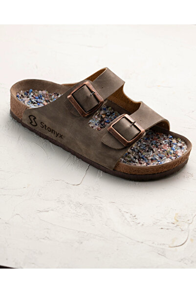 STONYX Doğal Taş Tabanlı Vizon Renkli Tokalı Unisex Terlik