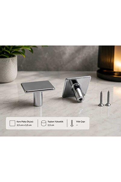 GOLDKULP 10'Lu Paket-35mm-Krom-Modern Kare Düğme Kulp - Ağır Zamak Metal-Lüks...