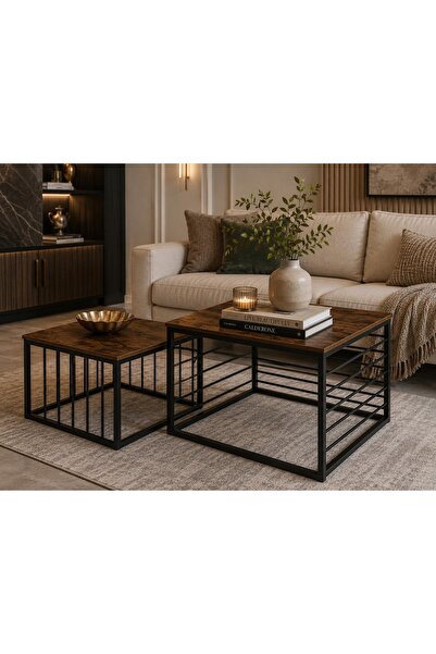 Crestj Industrial Design Style Nesting Coffee Table Set Space-Saving and Styl...