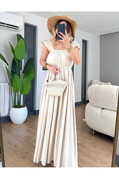 Yasmin Butik Raw Linen Dress with Thick Straps