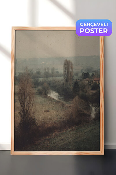 Zestia Vintage zidna slika, ruralni pejzaž pored reke sa drvenim okvirom br: ...