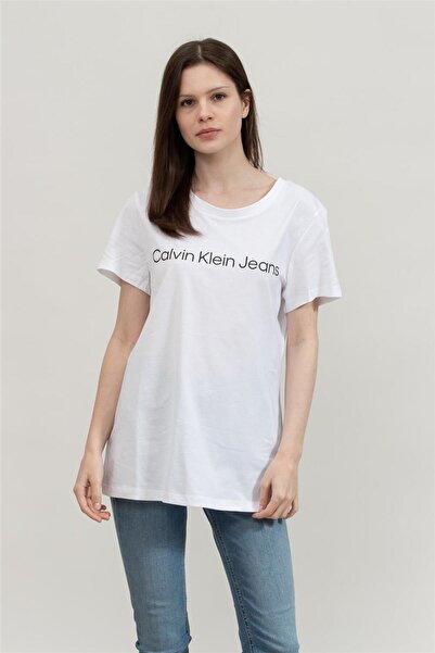 Calvin Klein Kadın Bisiklet Yaka T-Shirt Beyaz